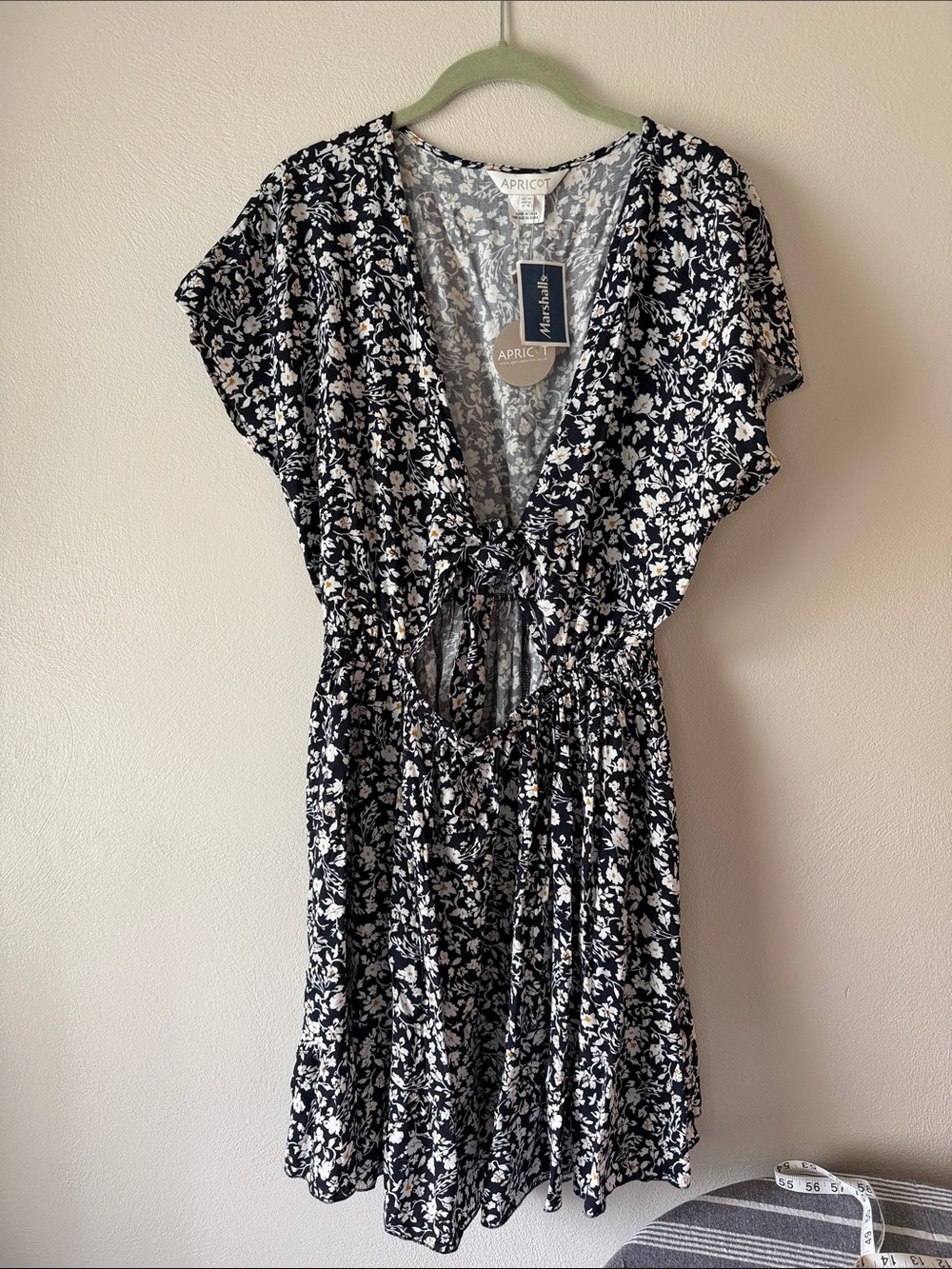 APRICOT Black & White Floral Tie-Front Mini Dress